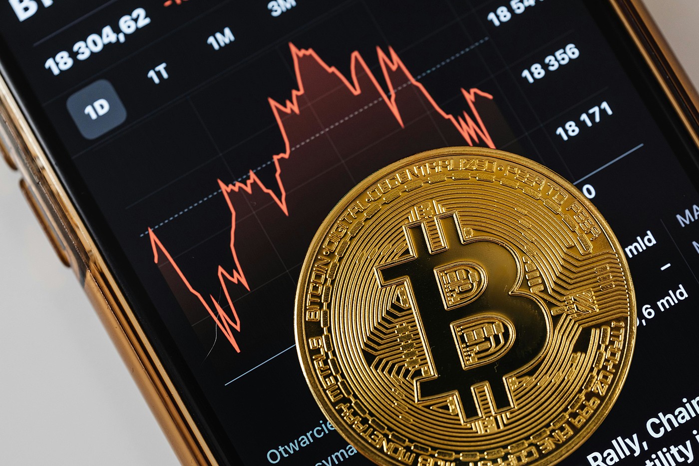 Affichage d'un Bitcoin devant le cours d'une action sur le smartphone